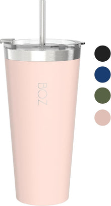 BOZ Tumbler - Tumbler with Lid and Straw - Insulated Tumbler Cup - Cups with Lid and Straw - Stainless Steel - Thermal Cup Perfect for Hot and Cold Drinks - BPA Free (650 ml / 22oz, Pink)
