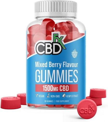 CBDfx 1500mg High Strength Mixed Berry CBD Gummies, 25mg per Gummy, Natural Sleep and Anxiety Support, Vegan Gummies No THC (60x Bottle)