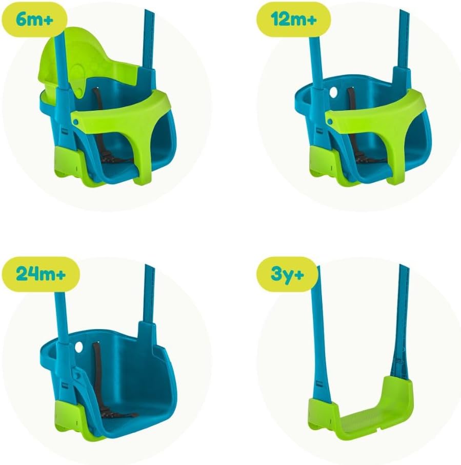 TP Toys, 4-in-1 Ajustable Swing Seat, Premium Outdoor Playground Swing Seat with Adjustable Ropes and Safety Strap, Weather-Resistant, ideal for Gardens and Playgrounds, 6 months - 8 years