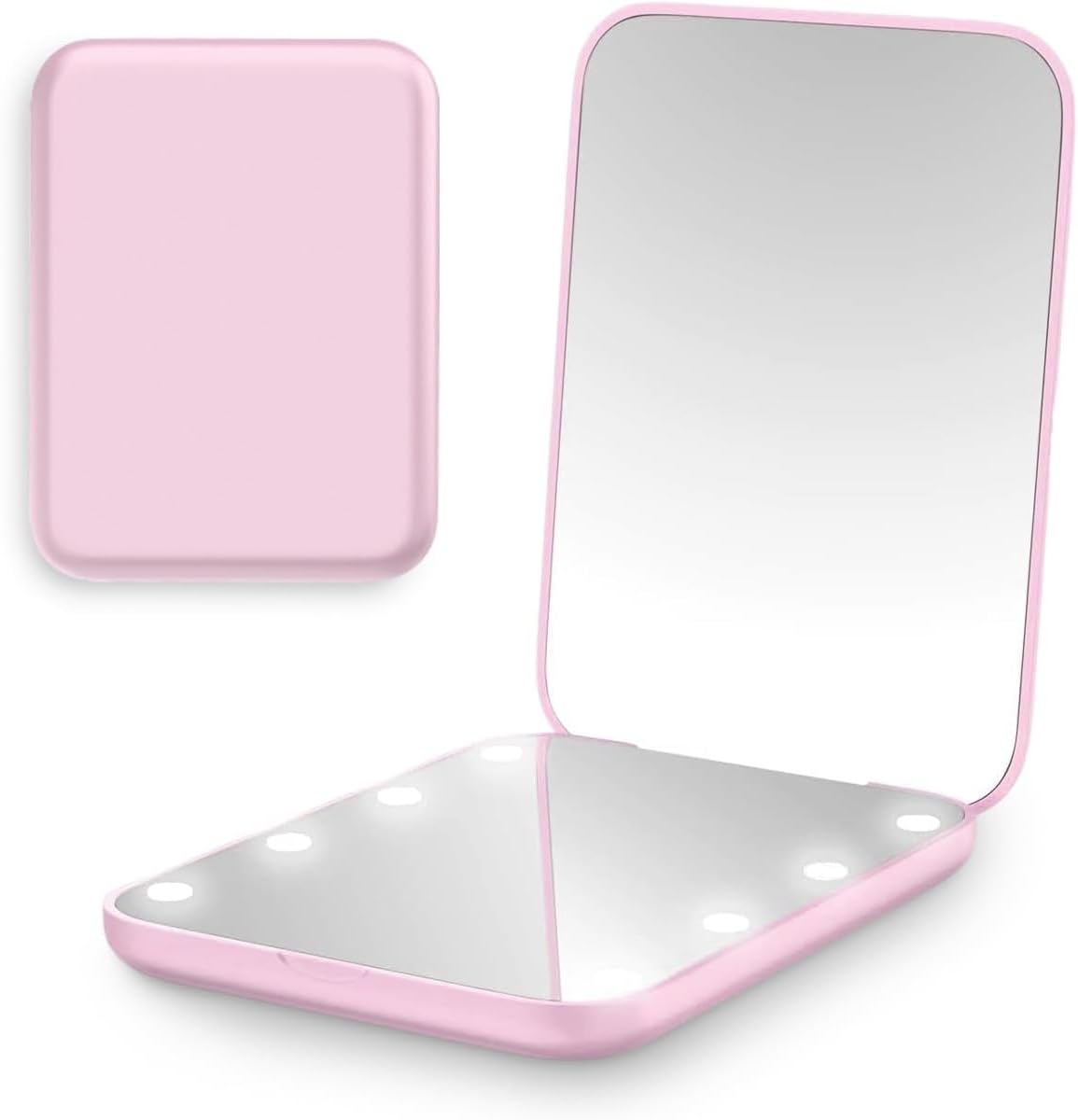 Victoper Rantizon Portable Makeup Mirror Dimmable 8 LEDs Lighted Mirror 1X & 2X Magnification Cosmetic Illuminated Handbag Mirror Foldable Double Facettes Pocket Mirror Compact Mirror…