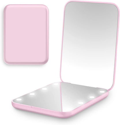 Victoper Rantizon Portable Makeup Mirror Dimmable 8 LEDs Lighted Mirror 1X & 2X Magnification Cosmetic Illuminated Handbag Mirror Foldable Double Facettes Pocket Mirror Compact Mirror…