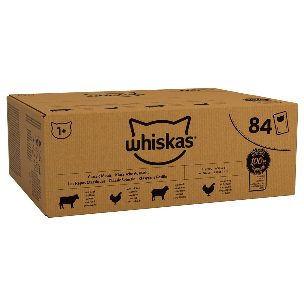 whiskas 1 plus Adult Mixed Selection in Jelly 84 Pouches, Adult Wet Cat Food, Megapack (84 x 85 g)