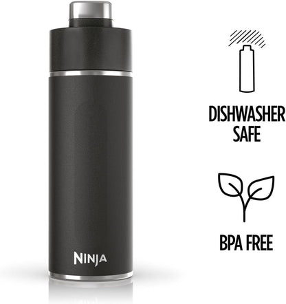 Ninja Thirsti Water Bottle and Flask 709 ML With Leak-Proof Lid, Designed For Carbonated, Hot & Cold Drinks, Ideal For Travel & Sports, Triple Insulated, Stainless Steel Bottle, Black, DW2401EUUKBK