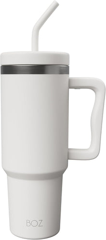BOZ 40 oz Tumbler with Handle and Straw Lid - Cupholder-Friendly, Insulated Stainless Steel Water Bottle, Reusable Travel Mug, Ideal for Hot & Cold Beverages (White)