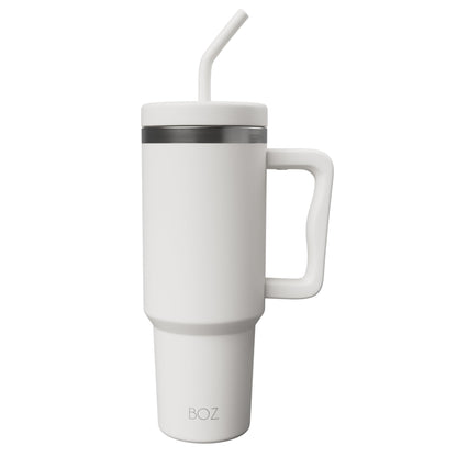 BOZ 40 oz Tumbler with Handle and Straw Lid - Cupholder-Friendly, Insulated Stainless Steel Water Bottle, Reusable Travel Mug, Ideal for Hot & Cold Beverages (Black)