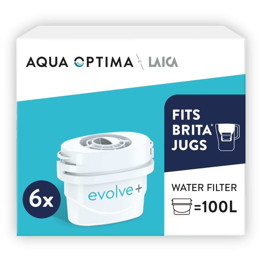 Aqua Optima Evolve+ Water Filter Cartridges, 3 Pack - Fits Brita Jugs & Alternative for Maxtra Filters - Reduces Limescale, Chlorine and Other Impurities - By Laica (Packaging May Vary)