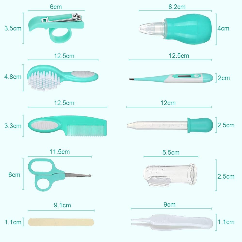 Baby Grooming Kit Newborn Care - 10PCS Baby Health Care Set Portable Baby Care Kit, Safety Cutter Baby Nail Kit for Nursing Baby Heath and Grooming (Mint Green)
