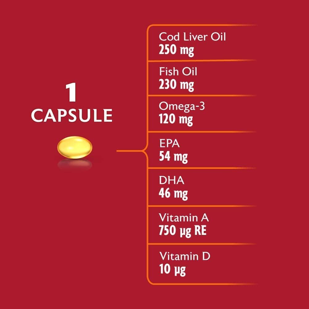 Seven Seas Cod Liver Oil Tablets With Omega-3, Fish Oil, One A Day, 4 Months Supply (120 Capsules), EPA & DHA, With High Strength Vitamin D & A