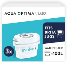 Aqua Optima Evolve+ Water Filter Cartridges, 3 Pack - Fits Brita Jugs & Alternative for Maxtra Filters - Reduces Limescale, Chlorine and Other Impurities - By Laica (Packaging May Vary)