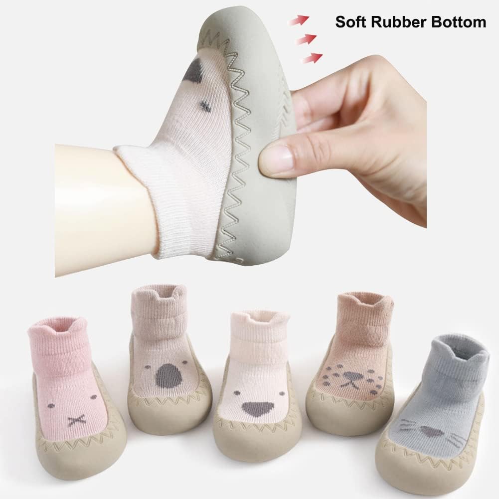 Toddler Sock Shoes Cute Baby First Walking Shoes Soft Sole with Grips for Boys Girls