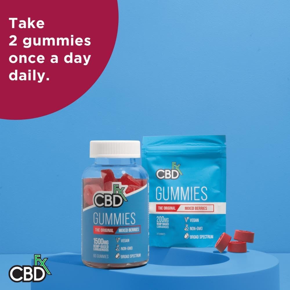 CBDfx 1500mg High Strength Mixed Berry CBD Gummies, 25mg per Gummy, Natural Sleep and Anxiety Support, Vegan Gummies No THC (60x Bottle)