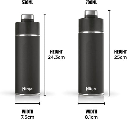 Ninja Thirsti Water Bottle and Flask 709 ML With Leak-Proof Lid, Designed For Carbonated, Hot & Cold Drinks, Ideal For Travel & Sports, Triple Insulated, Stainless Steel Bottle, Black, DW2401EUUKBK