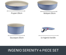 Tefal Ingenio Blue 4-Piece Non-Stick Cookware Set – Induction Frying Pan, Wok, Saucepan, Detachable Handle, Oven Safe, Stackable, Compact RV Kitchen Organiser, L8294S04