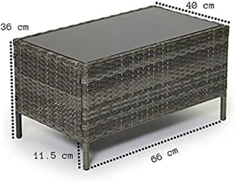 Grey Rattan Garden Furniture Set Patio Conservatory Balcony Indoor Outdoor 4 Seater Piece Glass Top Coffee Table Modular Sofa Loveseat with Cushions