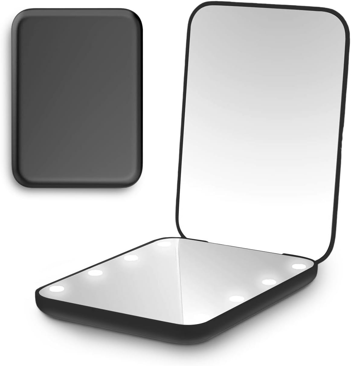 Victoper Rantizon Portable Makeup Mirror Dimmable 8 LEDs Lighted Mirror 1X & 2X Magnification Cosmetic Illuminated Handbag Mirror Foldable Double Facettes Pocket Mirror Compact Mirror…