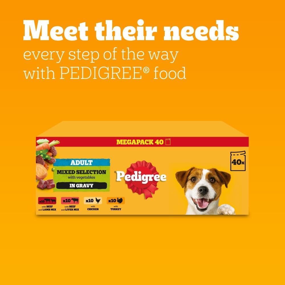PEDIGREE - Adult Wet Dog Food Pouches - 40 x 100 g - Mixed Selection in Gravy - Dog Food Wet Bulk Pack