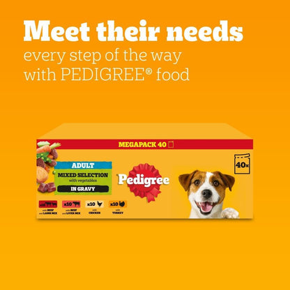 PEDIGREE - Adult Wet Dog Food Pouches - 40 x 100 g - Mixed Selection in Gravy - Dog Food Wet Bulk Pack