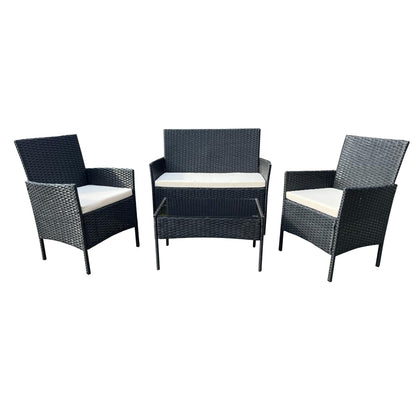 Grey Rattan Garden Furniture Set Patio Conservatory Balcony Indoor Outdoor 4 Seater Piece Glass Top Coffee Table Modular Sofa Loveseat with Cushions