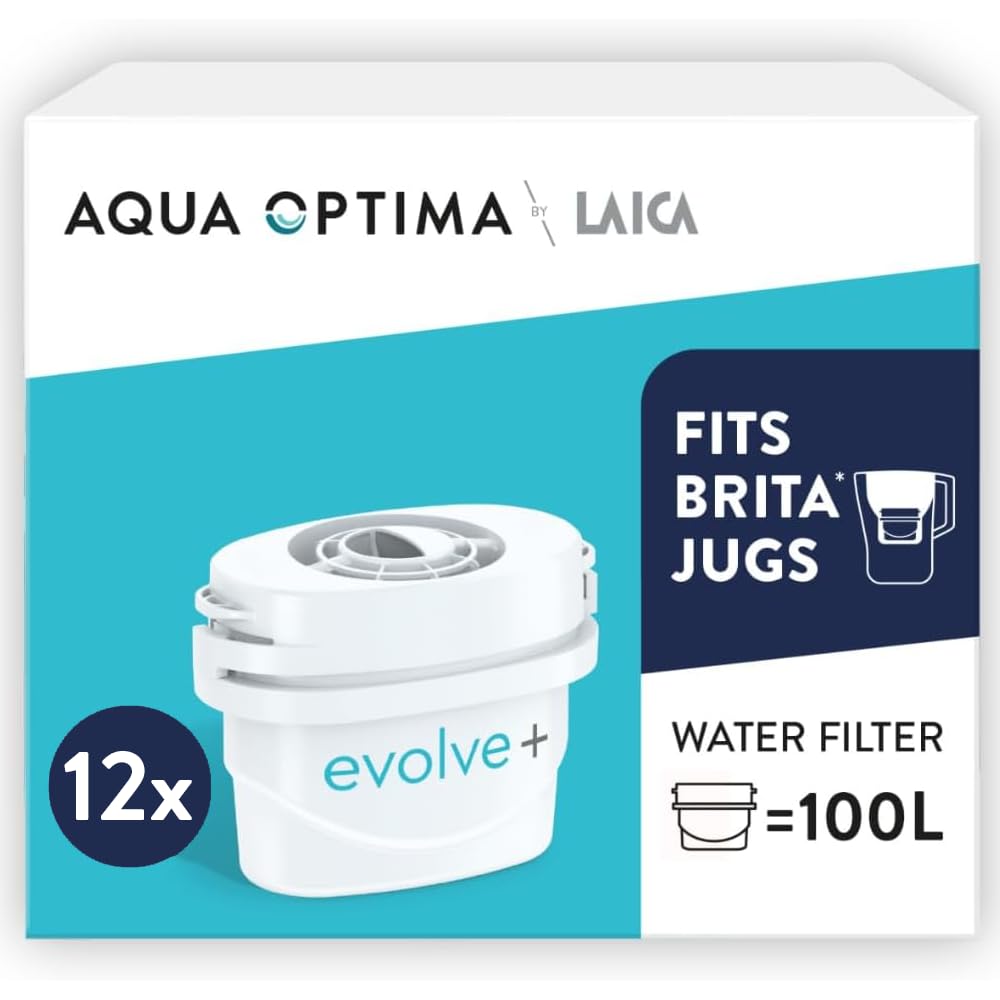 Aqua Optima Evolve+ Water Filter Cartridges, 3 Pack - Fits Brita Jugs & Alternative for Maxtra Filters - Reduces Limescale, Chlorine and Other Impurities - By Laica (Packaging May Vary)