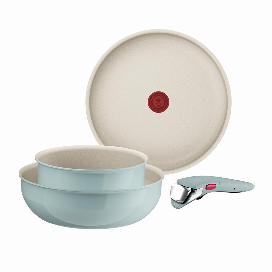 Tefal Ingenio Blue 4-Piece Non-Stick Cookware Set – Induction Frying Pan, Wok, Saucepan, Detachable Handle, Oven Safe, Stackable, Compact RV Kitchen Organiser, L8294S04