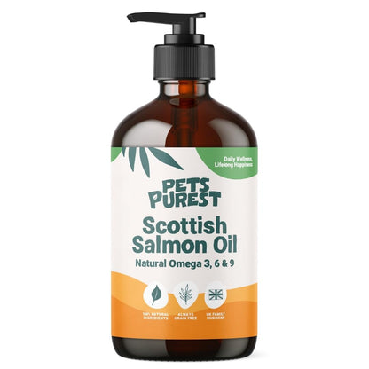 Scottish Salmon Oil For Dogs, Cats, Horse, Ferret - Pure Omega 3, 6 & 9 Fish Oil Food Treats Supplement for Natural Coat, Immune Support, Itchy Skin, Joint & Brain Health (500ml)
