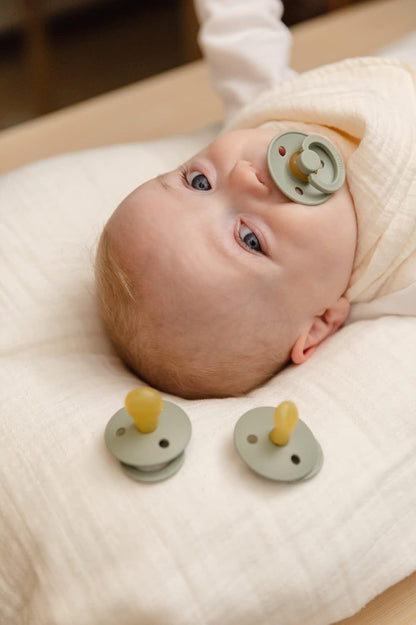 BIBS Colour Soother 2-Pack, BPA Free Dummy Pacifier, Round Nipple. Natural Rubber Latex, Size 1 (0-6 Months), Ivory/Sage