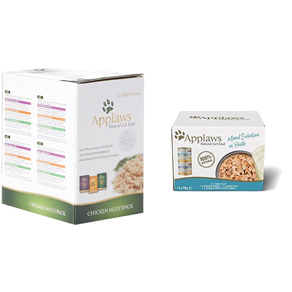 Applaws 100% Natural Wet Cat Food, Pouch Multipack Chicken Selection in Broth 70g, (12 x 70 g Pouches)