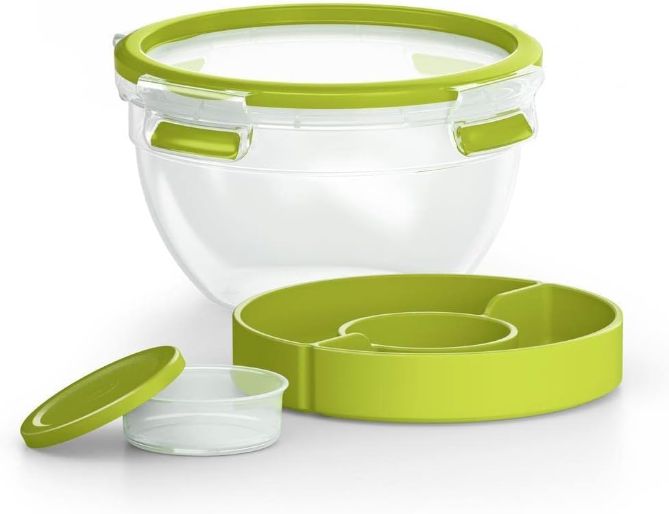 Tefal Master Seal To Go Salad Bowl, Round Food Storage, Clear, Green, 1 l