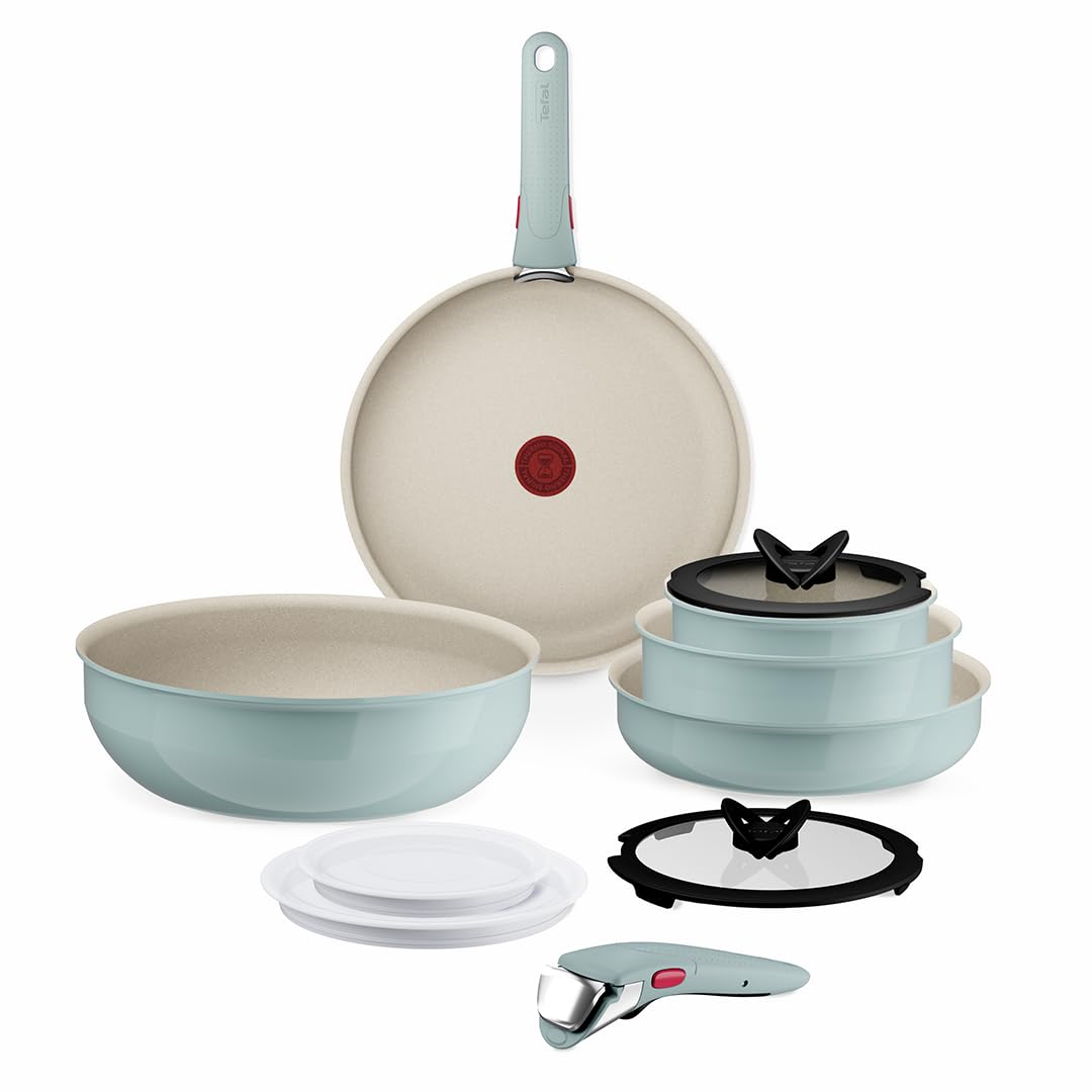 Tefal Ingenio Blue 4-Piece Non-Stick Cookware Set – Induction Frying Pan, Wok, Saucepan, Detachable Handle, Oven Safe, Stackable, Compact RV Kitchen Organiser, L8294S04