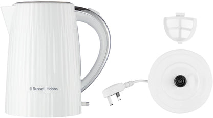 Russell Hobbs Electric Kettle (Hot Water, Tea or Coffee, 1.7L, Push to open lid, Perfect pour spout, Removable washable filter, Illuminated switch, Chrome accents, White, 3000W) Eden 27360