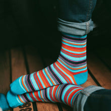 Blue and Red Narrow Striped Bamboo Socks