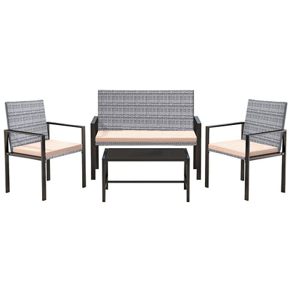 bigzzia Rattan Garden Furniture Set, 4 piece Patio Rattan furniture sofa Weaving Wicker includes 2 Armchairs,1 Double seat Sofa and 1 table (Black)