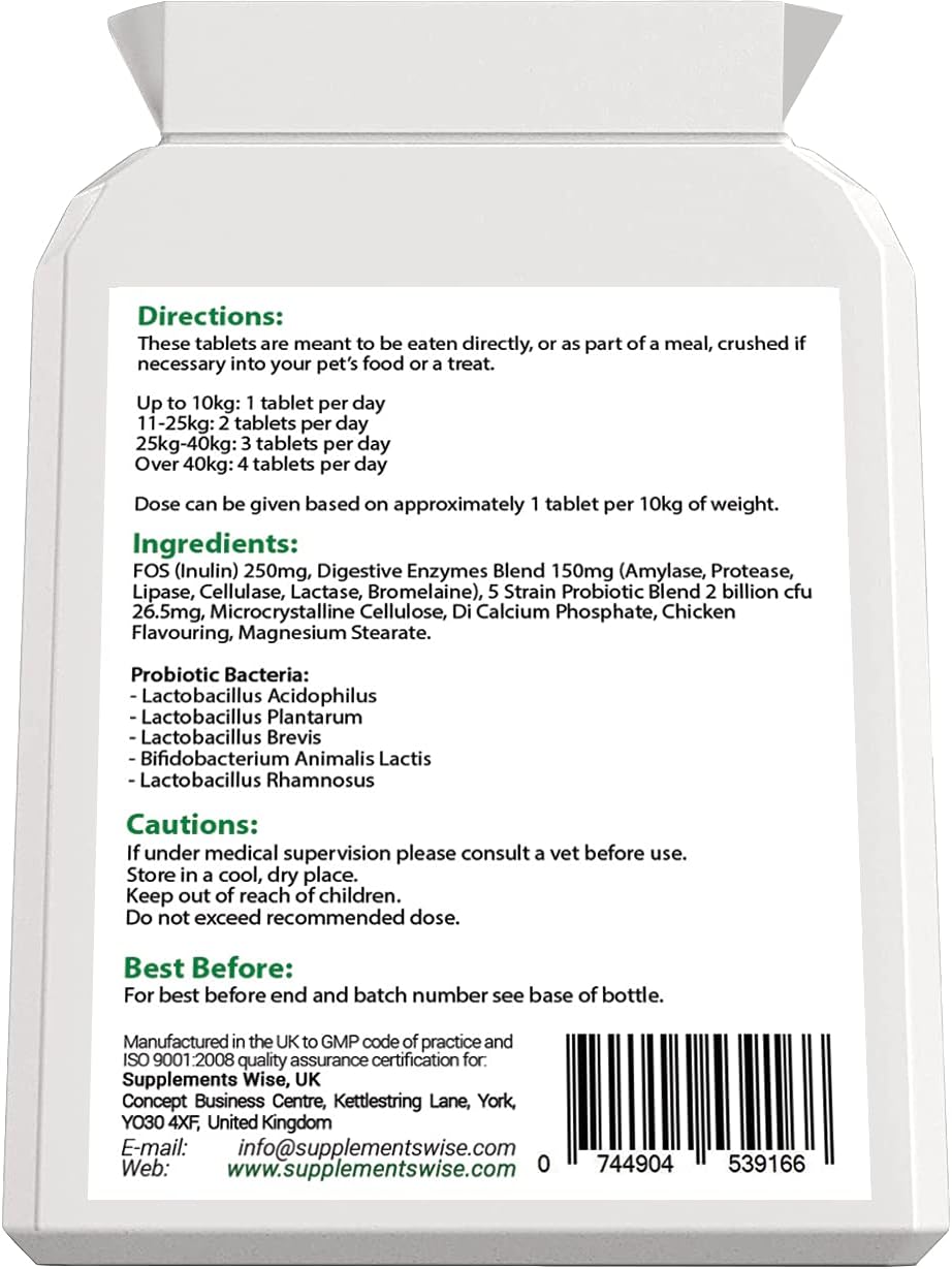 Probiotics For Dogs - Yeast Balance - Dog Probiotic for Gut Health, Diarrhea, Wind, Anal Gland - Tummy Settler - Itchy Skin - 120 Tablets with Prebiotics and Digestive Enzymes