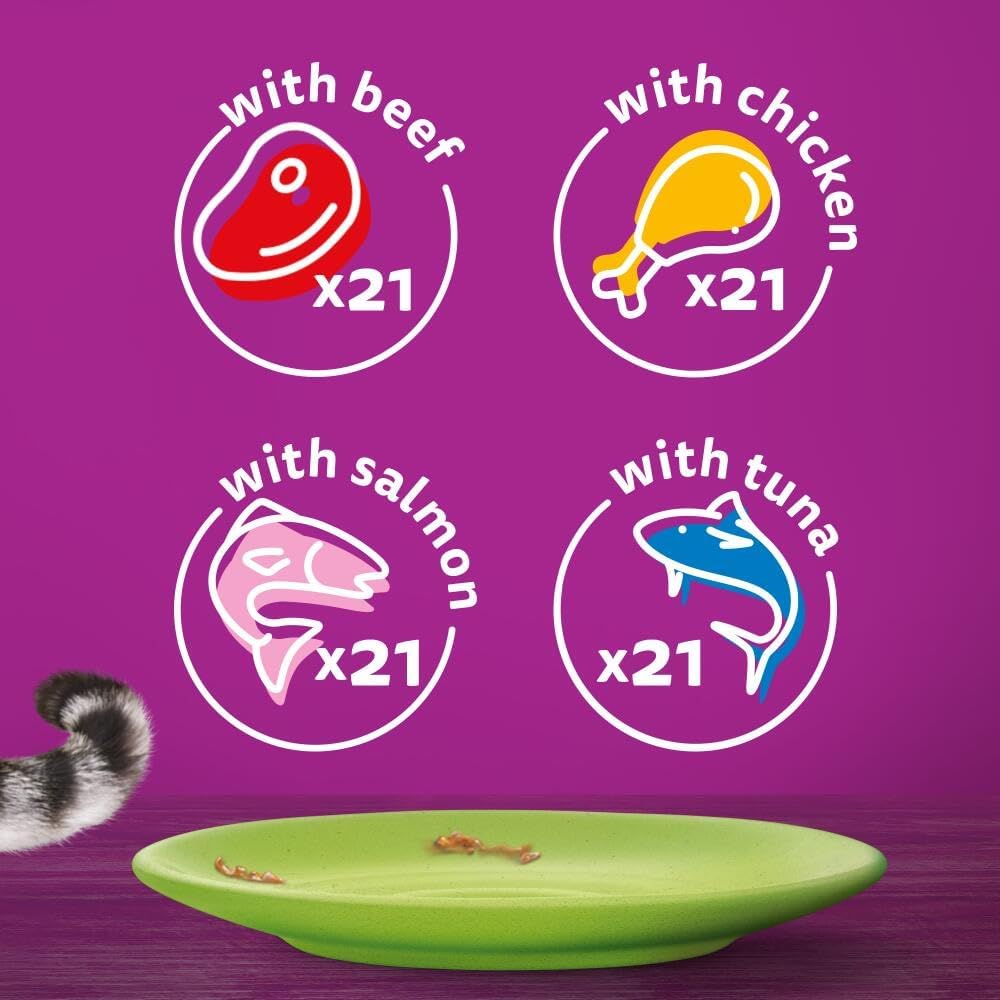 whiskas 1 plus Adult Mixed Selection in Jelly 84 Pouches, Adult Wet Cat Food, Megapack (84 x 85 g)