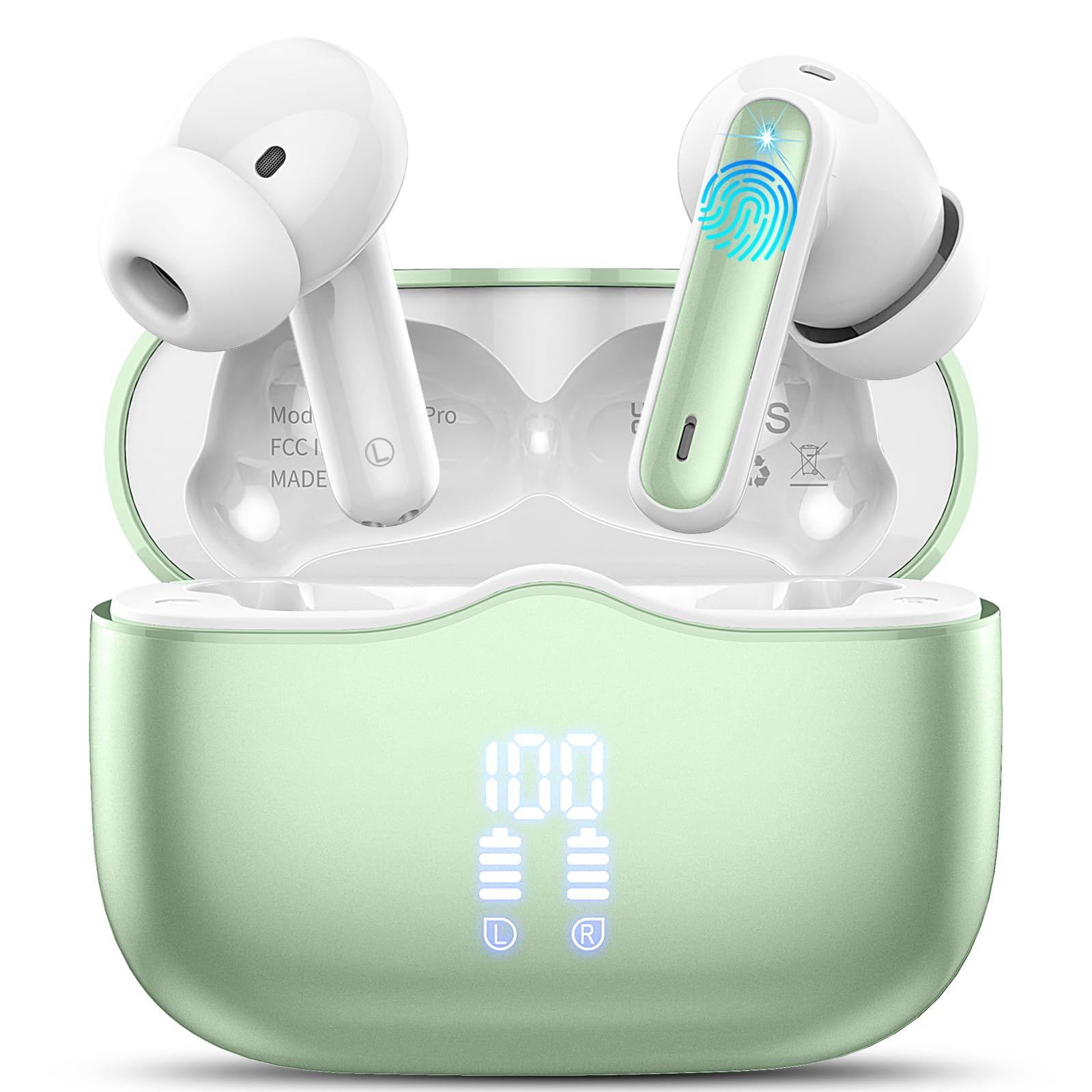 Wireless Earbuds, Bluetooth 5.3 Headphones in Ear with HiFi Stereo Deep Bass, 4 ENC Noise Cancelling Mic Wireless Earphones 40H Playtime, Bluetooth Earbuds Dual LED Display, IP7 Waterproof, USB-C