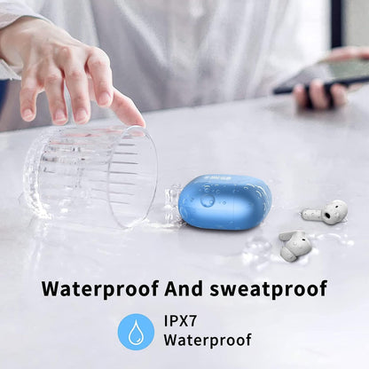 Wireless Earbuds, Bluetooth 5.3 Headphones in Ear with HiFi Stereo Deep Bass, 4 ENC Noise Cancelling Mic Wireless Earphones 40H Playtime, Bluetooth Earbuds Dual LED Display, IP7 Waterproof, Lake Blue