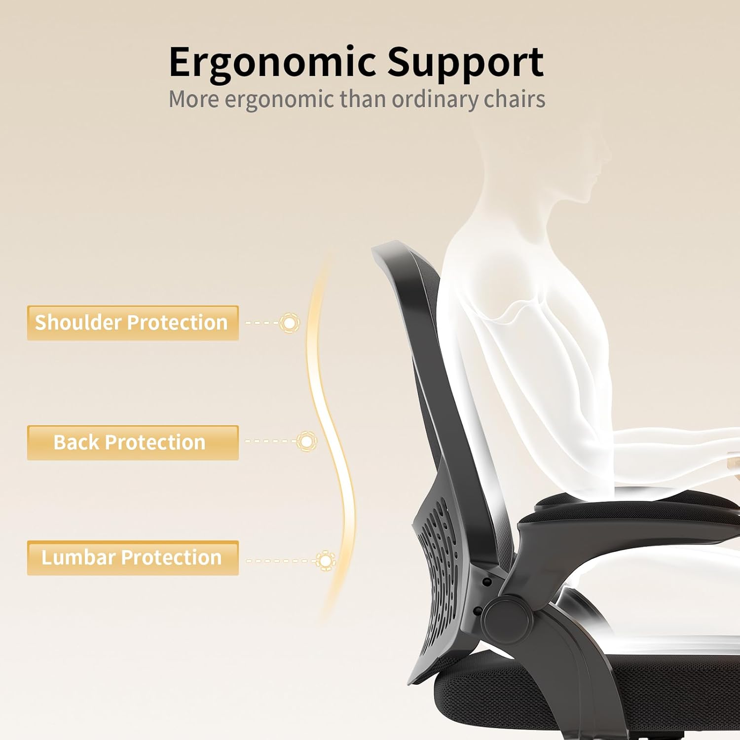 naspaluro Computer Desk Chair, Ergonomic Office Chair with 3D Lumbar Support, Flip-up Armrests Mesh Chair with Metal Claws, Mid-Back Home Office Chair-Black