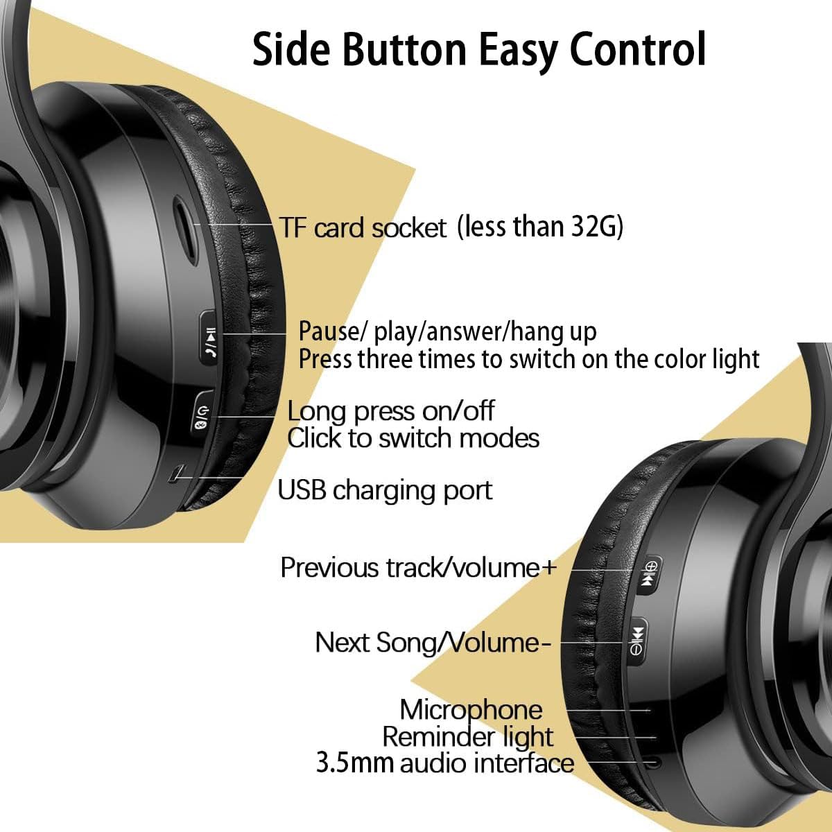 Bluetooth Headphones Over Ear, Wireless Headphones Over Ear, Foldable Lightweight Wireless Headphones with Built-in Noise Reduction Microphone for Online Class, Office, PC, Phone