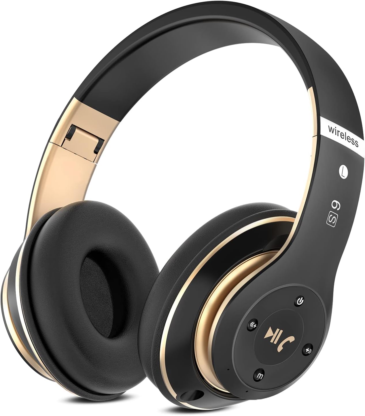 Bluetooth Headphones Over Ear, 6 EQ Modes Wireless Headphones Over Ear,65 Hours Playtime Foldable Lightweight Wireless Headphones,with Built-in HD Mic, FM, SD/TF for PC/Home（Black & Gold）