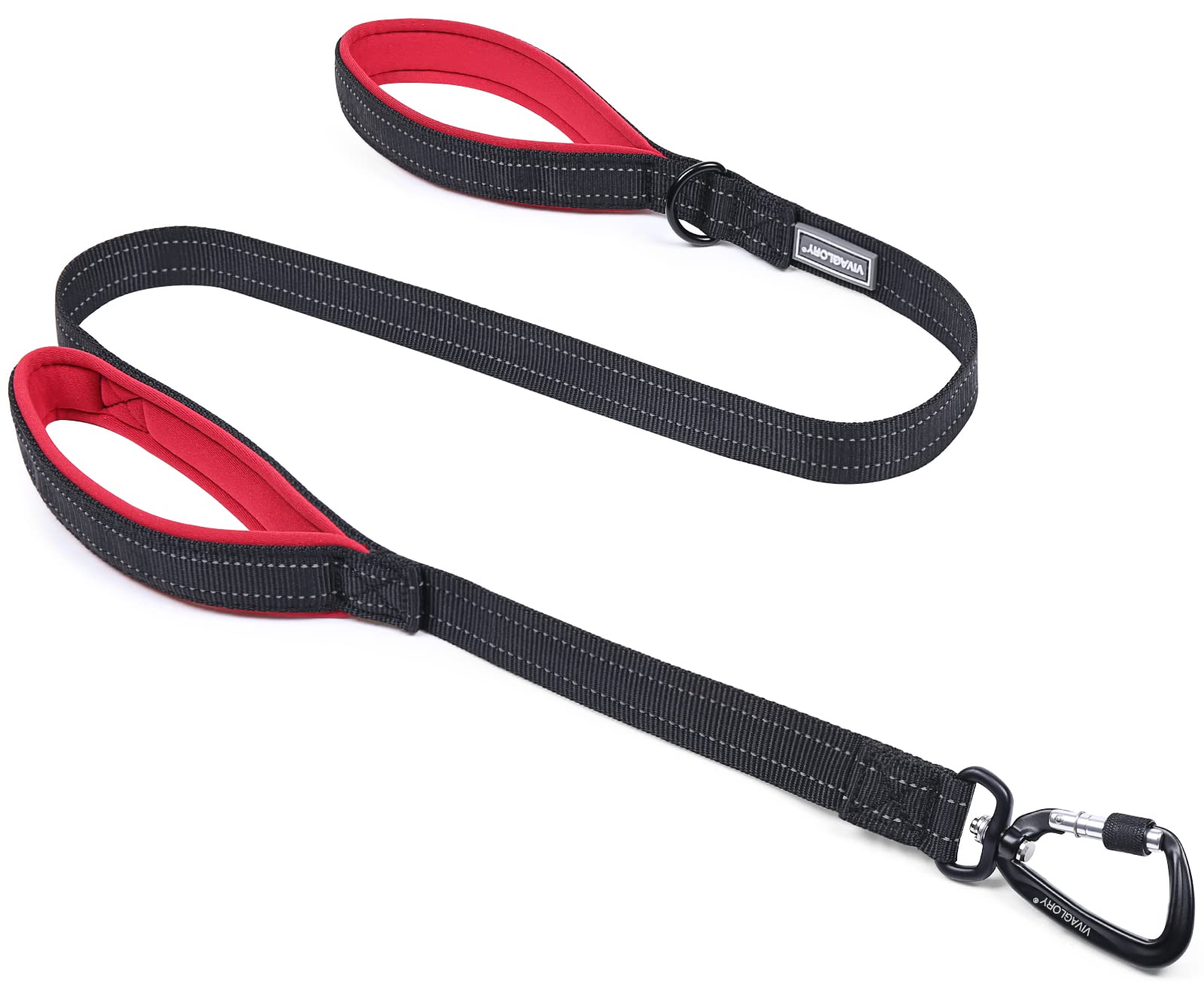 Traffic Handle Dog Lead, Soft Two Padded Handles Dog Leash, Strong Reflective & Metal Hook Training Dog Lead, Black