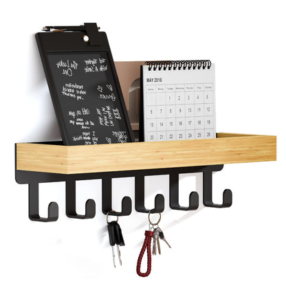 SWTYMIKI Key Holder with Wood Tray and 6 Hooks, Wall Mounted Key Racks, Key Hangers Home Decor Key Rack Mail Organizer for Hallway, Entryway, Bedroom, Mudroom, Office