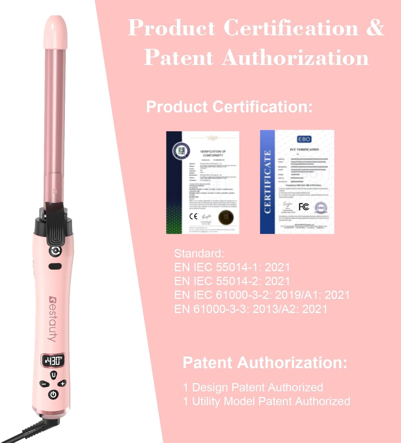 Bestauty Automatic Hair Curler, 4 in 1 Hair Curler with 19-32mm Interchangeable Ceramic Curling Tongs, 360° Rotating 160-220° C Curling Iron, Dual Voltage(Pink)