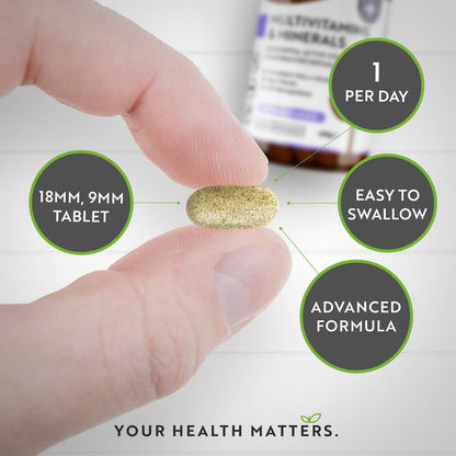 Multivitamins & Minerals - 365 Vegan Multivitamin Tablets - 1 Year Supply - Multivitamin Tablets for Men and Women with 26 Essential Active Vitamins & Minerals - Made in The UK by Nutravita