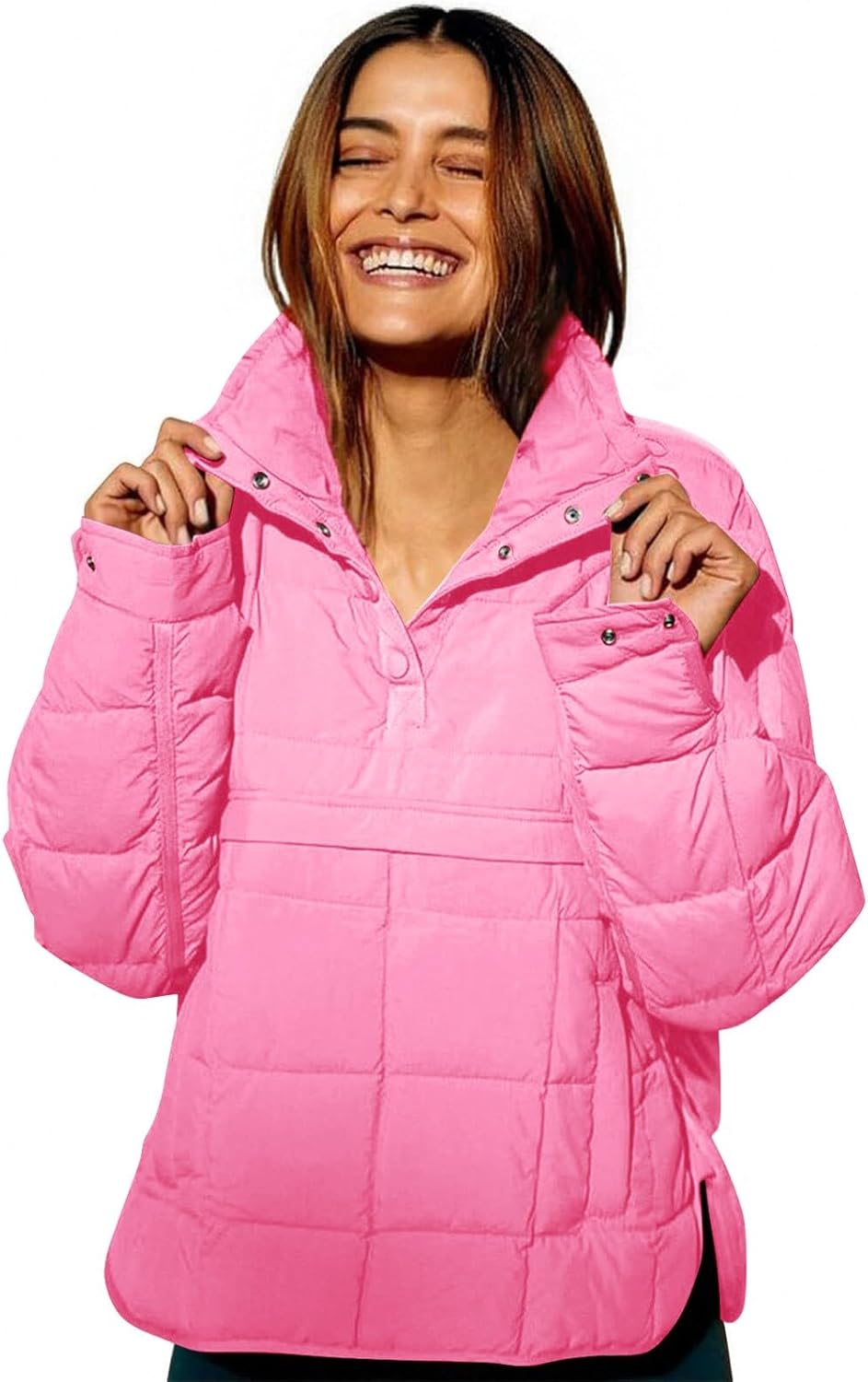 Womens Puffer Pullover Jacket Lightweight Quilted Dolman Hoodies Jackets Quarter Button Full Zip Casual Padded Coats Autumn and Winter Warm Baggy Comfort Outerwear for Hiking Traveling