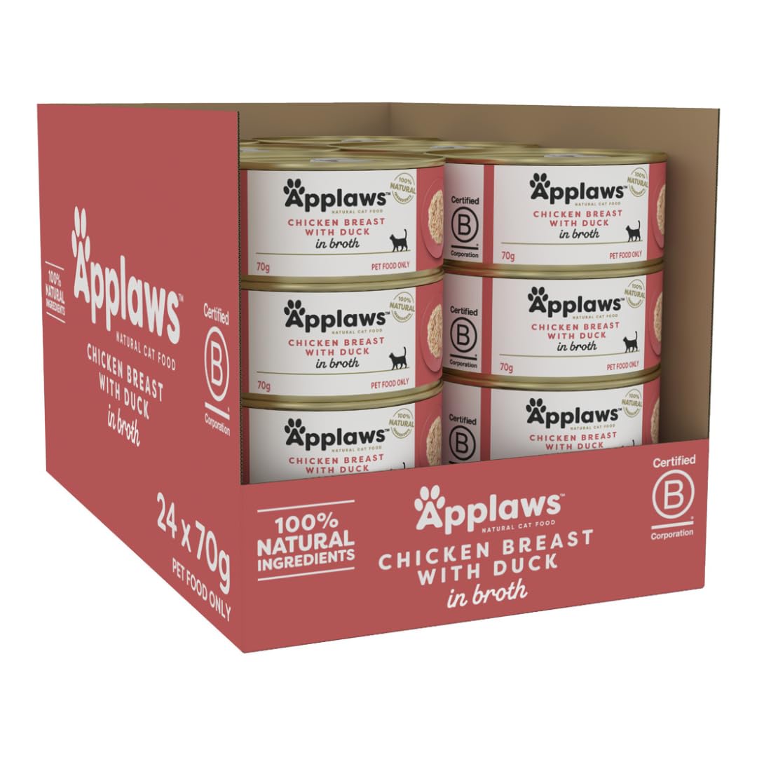 Applaws Natural Wet Cat Food, Multipack Chicken and Fish Selection in Broth 70 g Tin (Pack of 12)