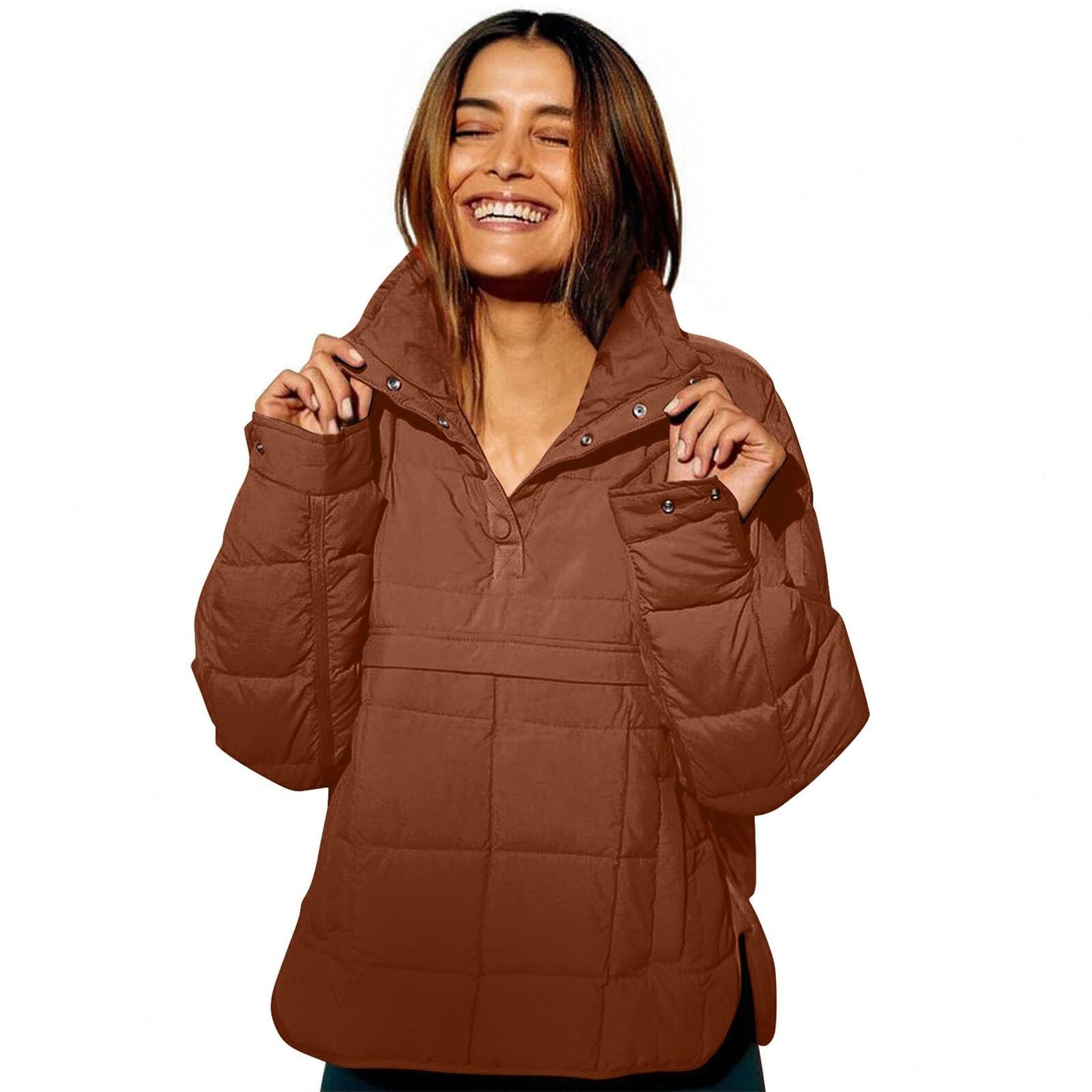 Womens Puffer Pullover Jacket Lightweight Quilted Dolman Hoodies Jackets Quarter Button Full Zip Casual Padded Coats Autumn and Winter Warm Baggy Comfort Outerwear for Hiking Traveling