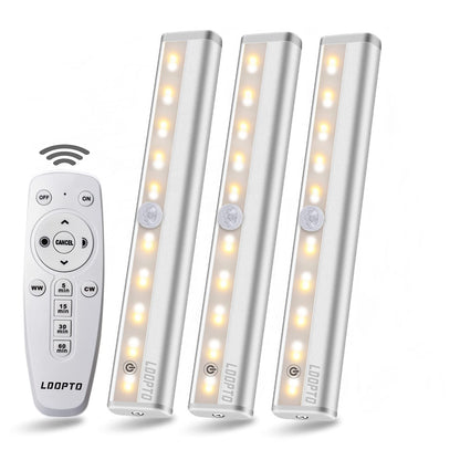LDOPTO Under Cabinet Kitchen Lights with Remote Dimmable LED Cupboard Battery Powered LED Bedroom Lights with Timer for Kitchen Hallway, Multiple Colors 4 Pack