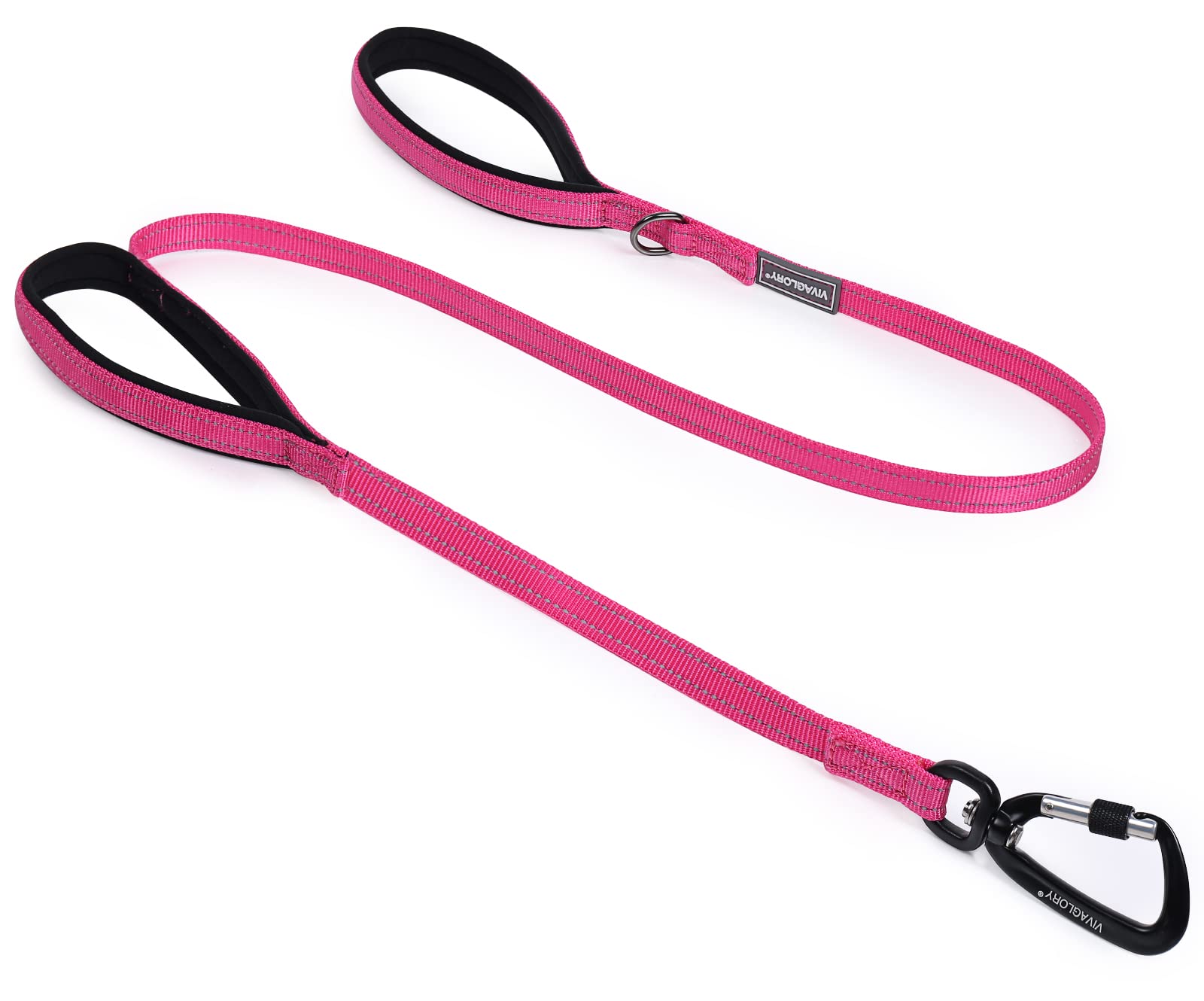 Traffic Handle Dog Lead, Soft Two Padded Handles Dog Leash, Strong Reflective & Metal Hook Training Dog Lead, Black