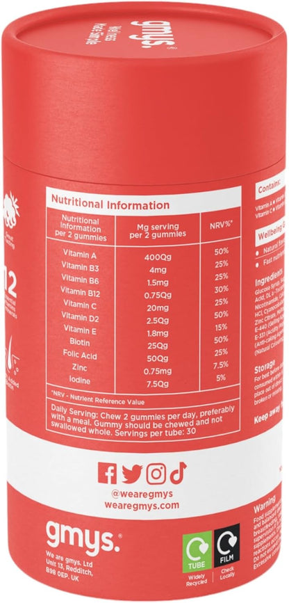 gmys Multivitamin+ Daily Wellbeing Gummies - Vitamin C Gummies with Zinc, Biotin & Folic Acid - Immune Support, Energy Boost & Beauty Enhancement - 12 Essential Nutrients - 60 Gummies