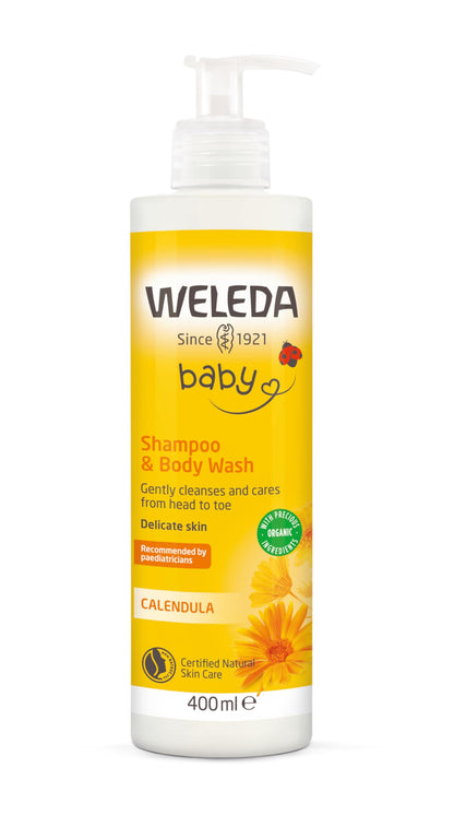 Weleda Baby Shampoo & Body Wash w. Calendula, Sensitive Kids Shampoo & Baby Bath Wash, Baby Face Wash & baby Shower Cream in One, by Weleda Baby Skincare - 200ml